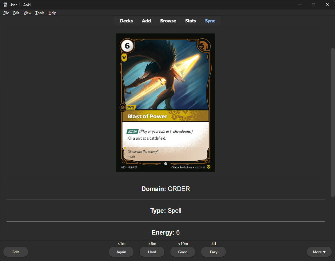 Screenshot of the back of an Anki card, showing the card's artwork and details.
