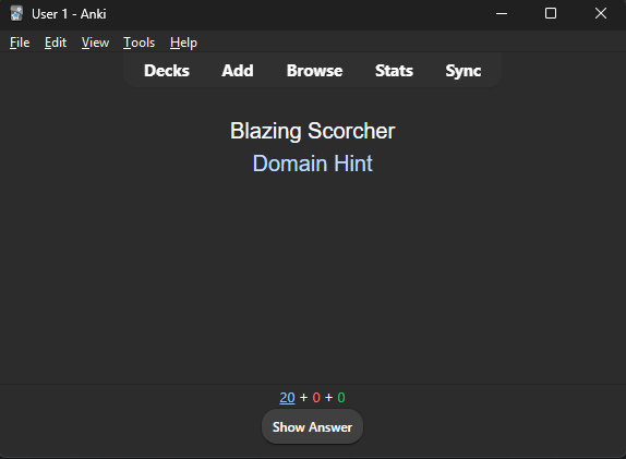 Screenshot of the front of an Anki card, showing the card name.